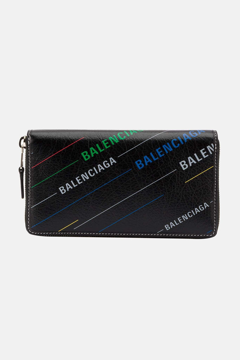 Portefeuille imprimé en cuir noir Balenciaga