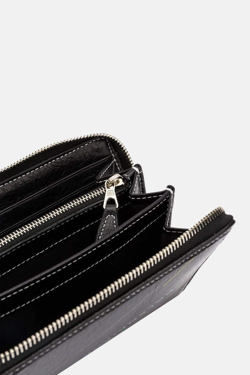 Portefeuille imprimé en cuir noir Balenciaga