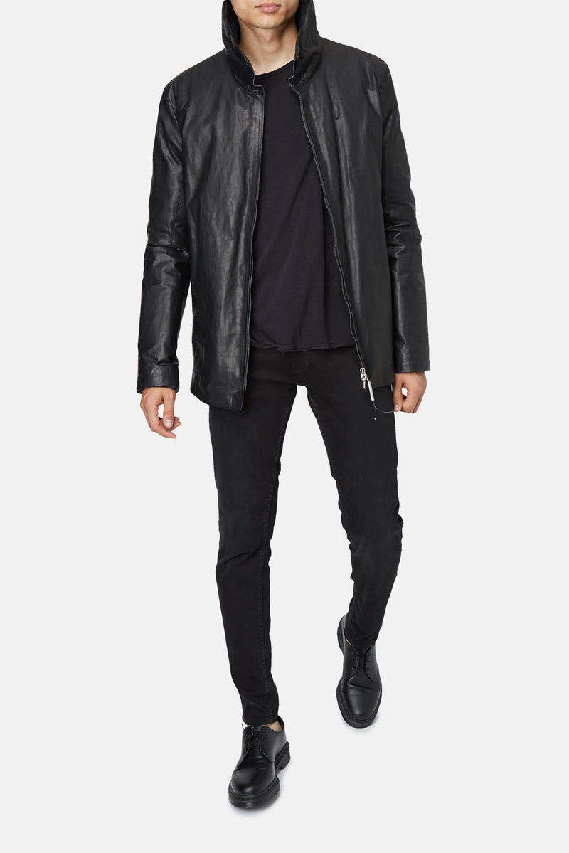 Veste rembourrée en cuir noire Isaac Sellam