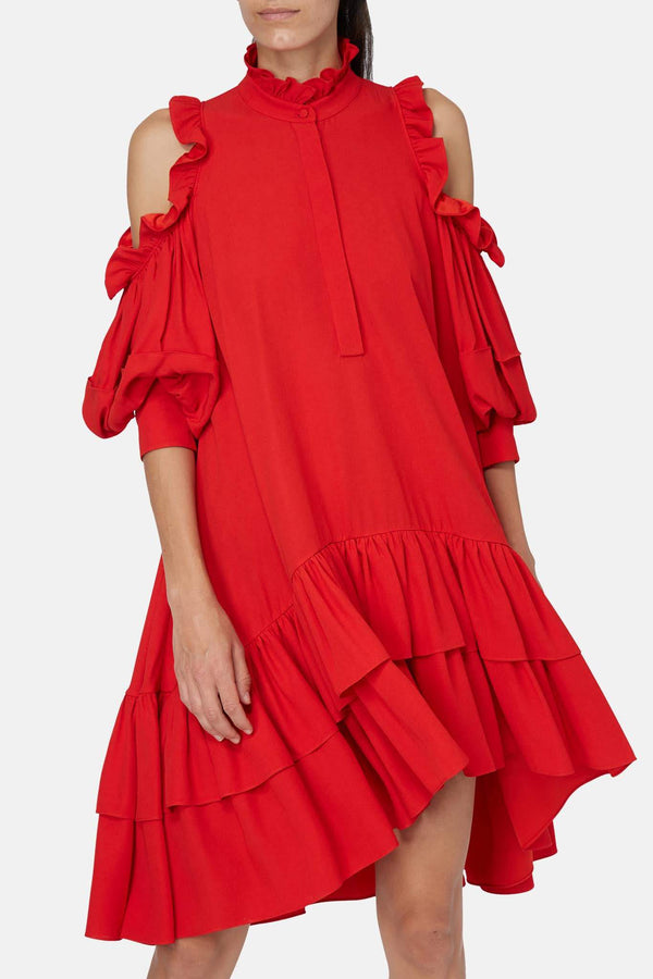 Robe volantée rouge Alexander McQueen