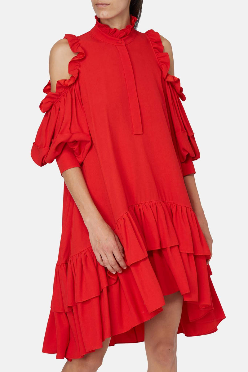 Robe volantée rouge Alexander McQueen