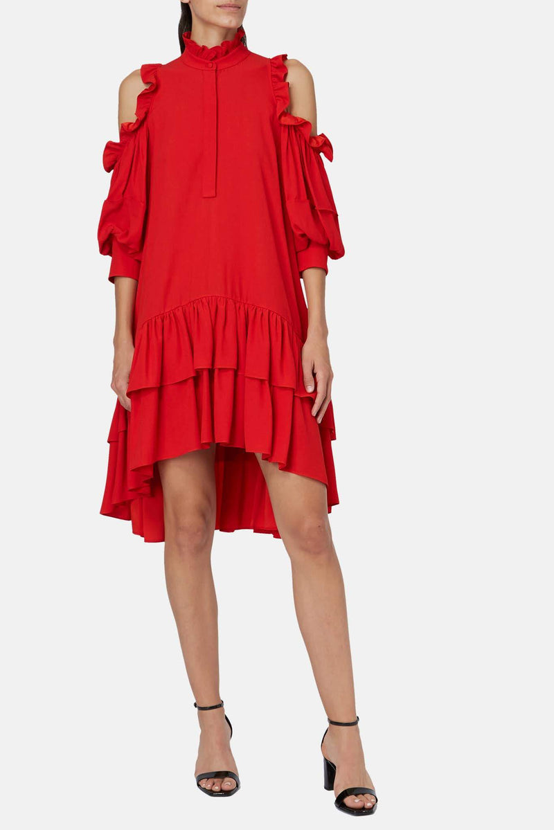 Robe volantée rouge Alexander McQueen