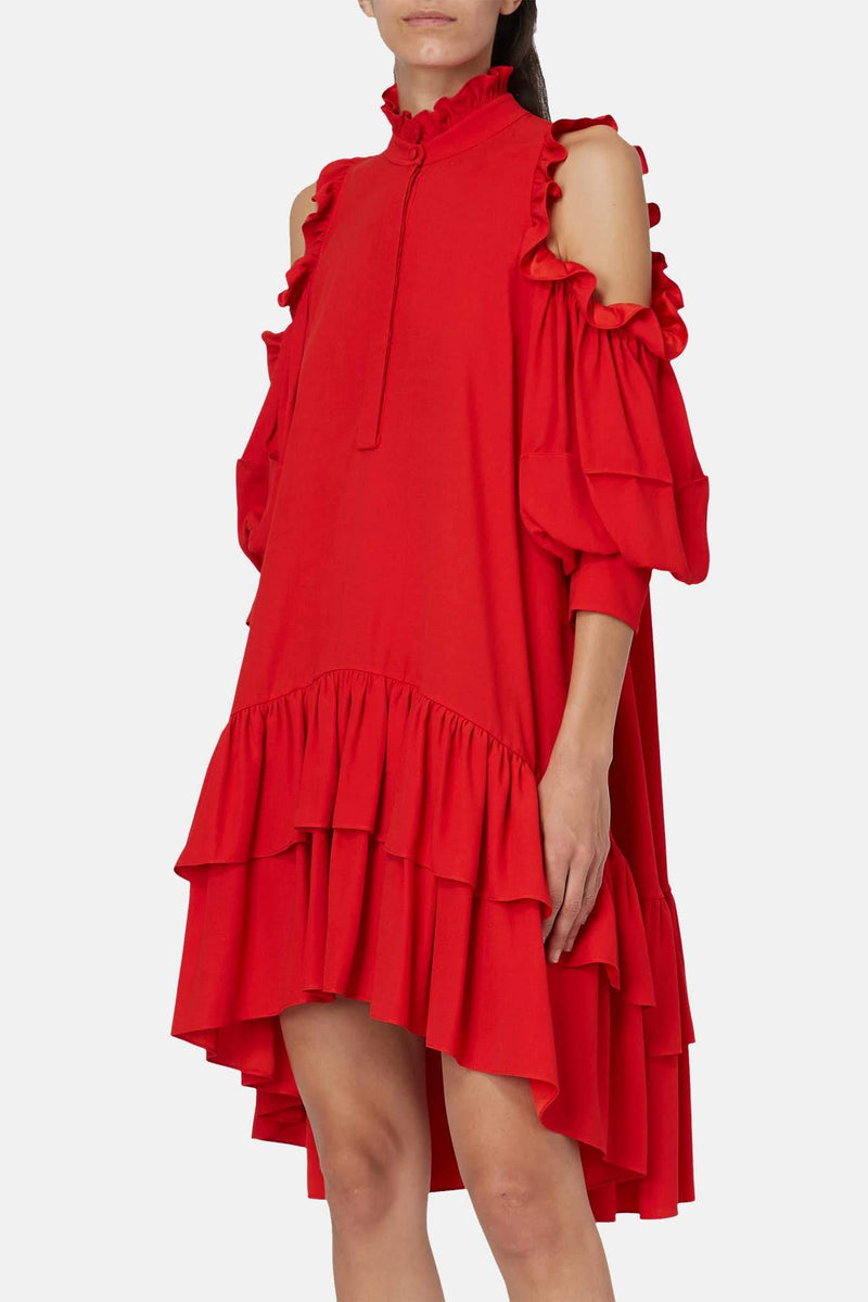 Robe volantée rouge Alexander McQueen