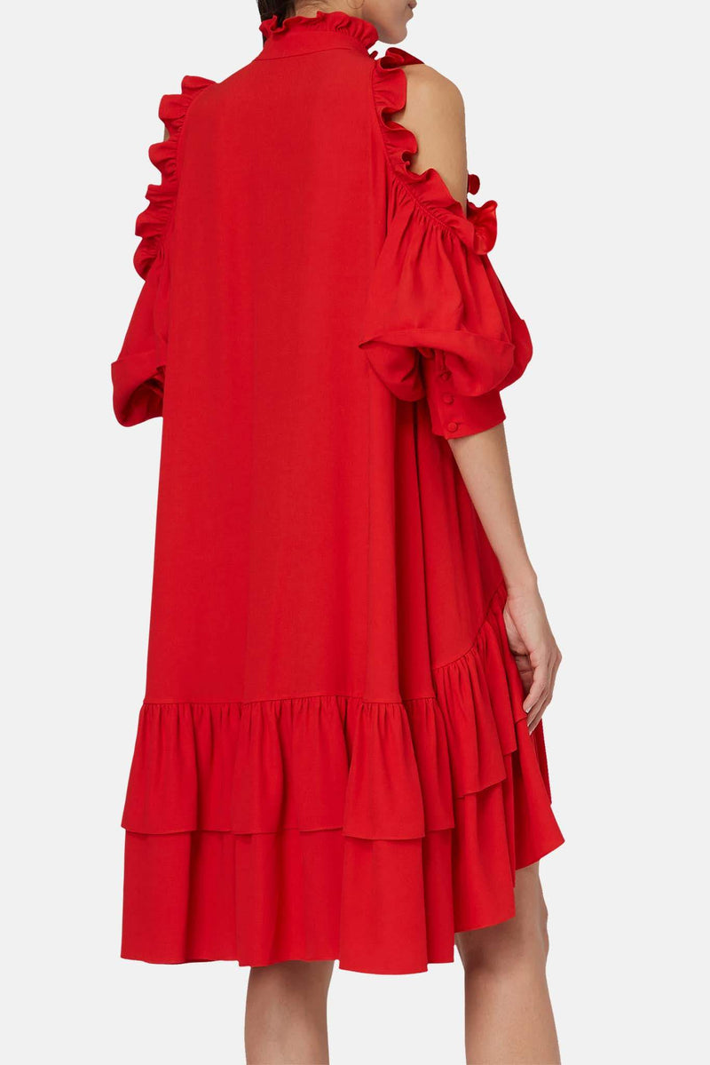 Robe volantée rouge Alexander McQueen