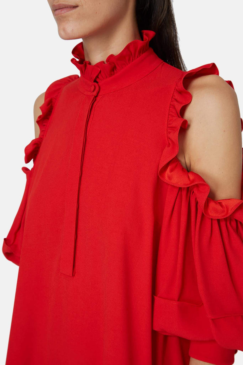 Robe volantée rouge Alexander McQueen