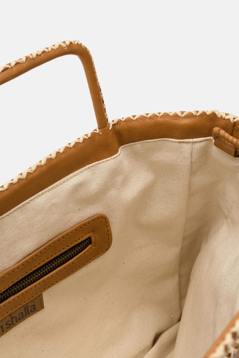 Cabas tressé en cuir beige En Shalla