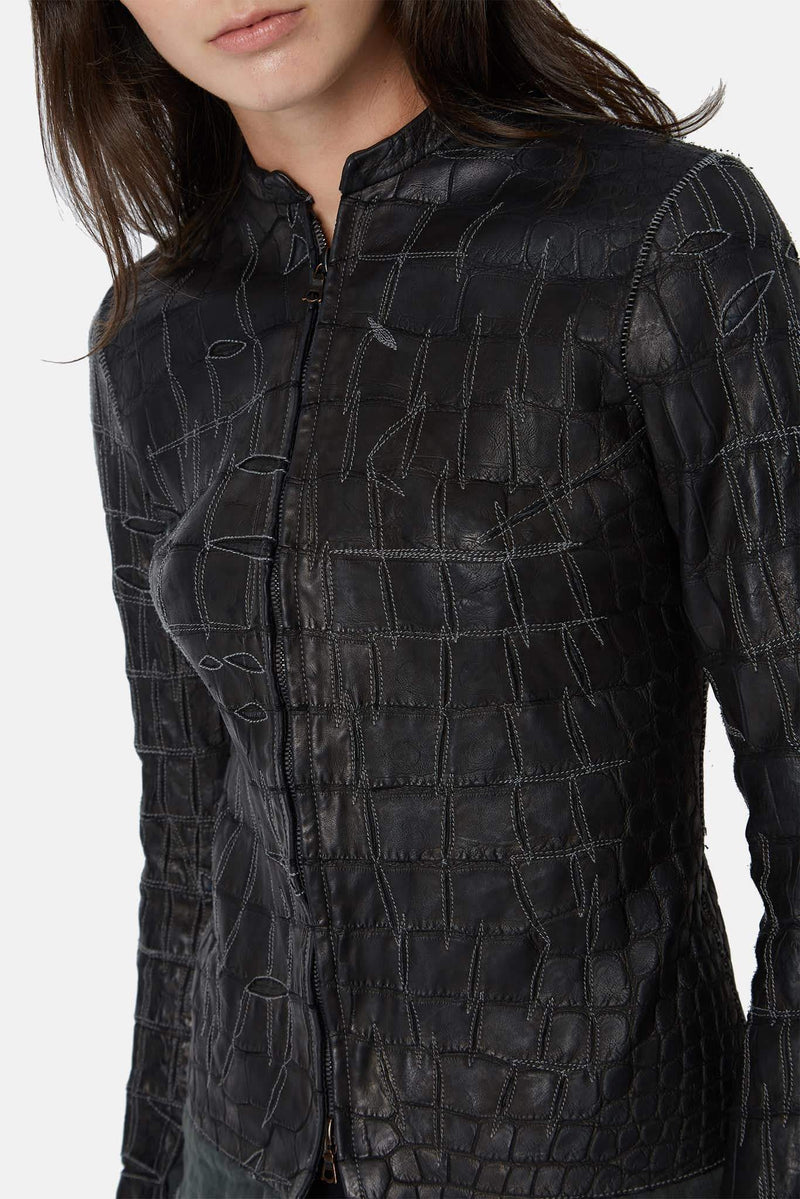 Veste en alligator noire Affamee Isaac Sellam