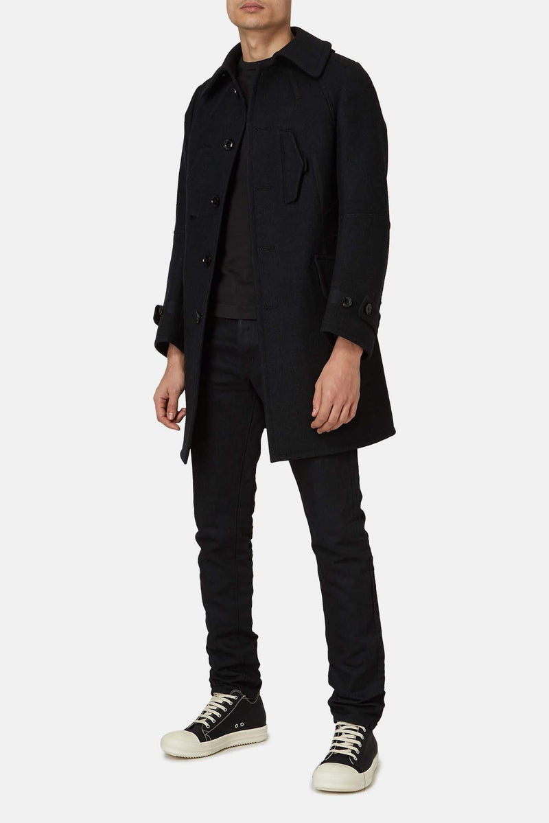 Manteau en laine mélangée noir Shiro Sakai