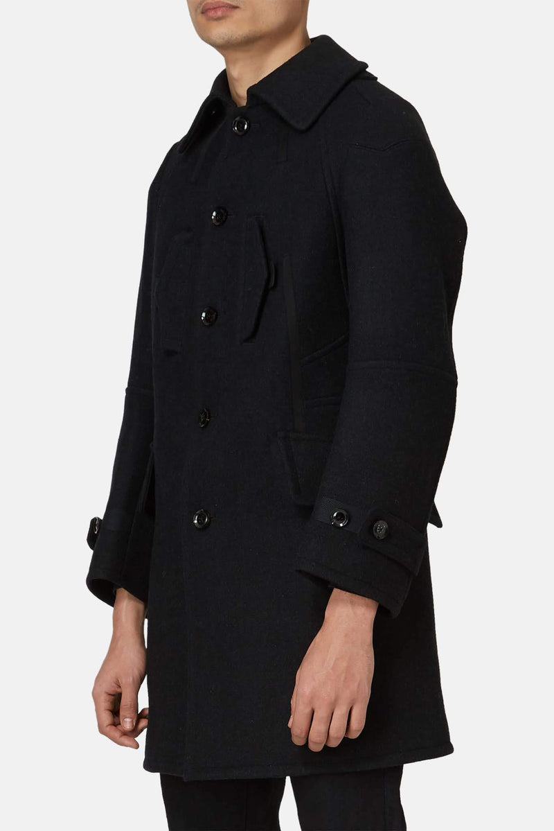 Manteau en laine mélangée noir Shiro Sakai