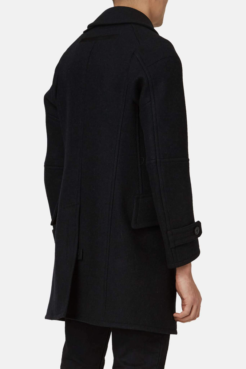 Manteau en laine mélangée noir Shiro Sakai