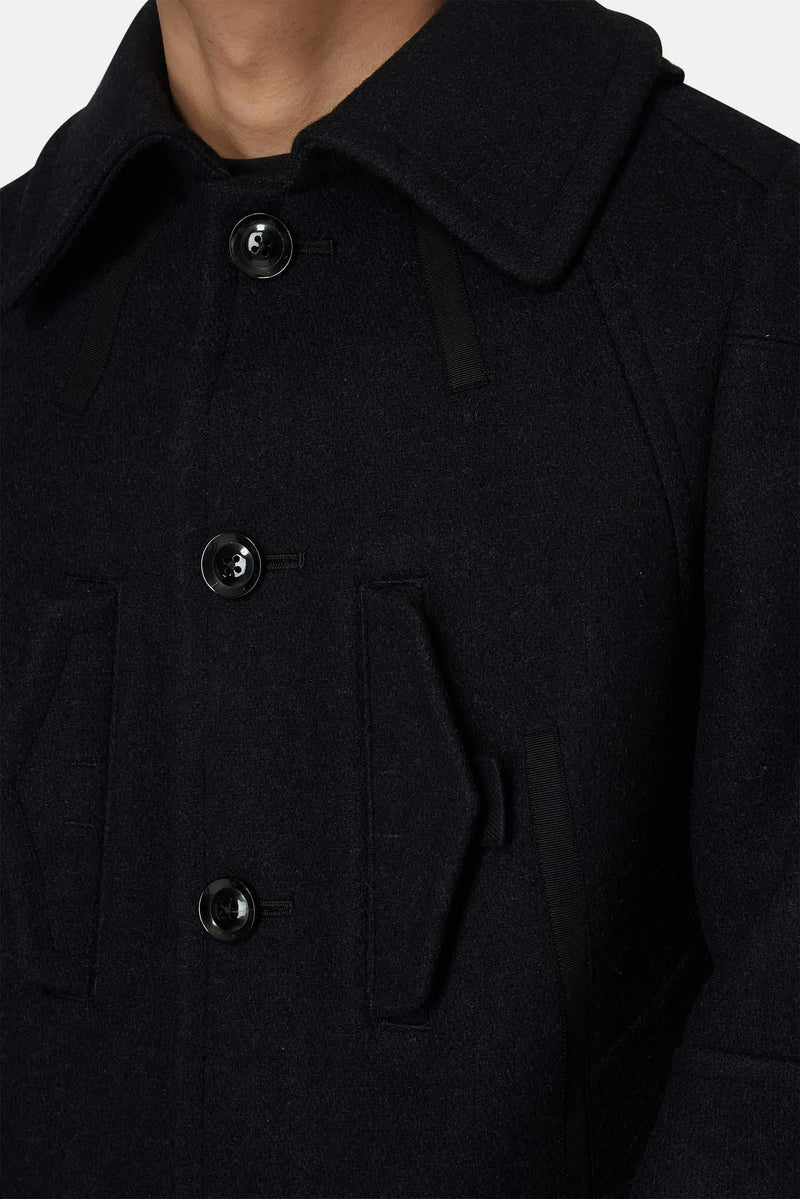 Manteau en laine mélangée noir Shiro Sakai