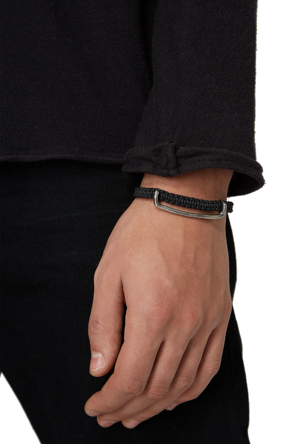 Bracelet en argent et coton noir Tobias Wistisen