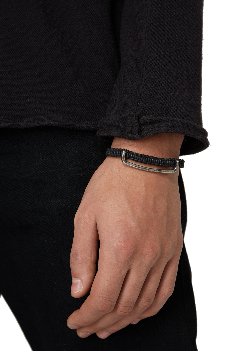 Bracelet en argent et coton noir Tobias Wistisen