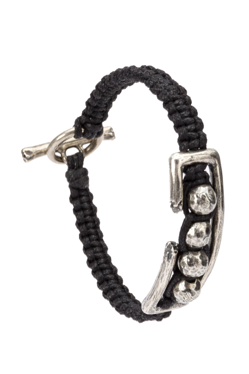 Bracelet en argent et coton noir Tobias Wistisen