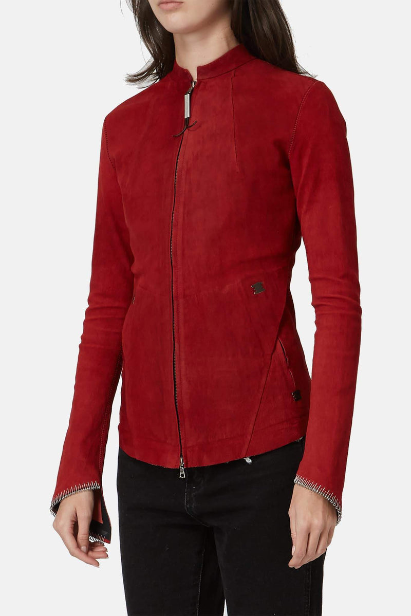 Veste en cuir rouge "Déboussolée" Isaac Sellam