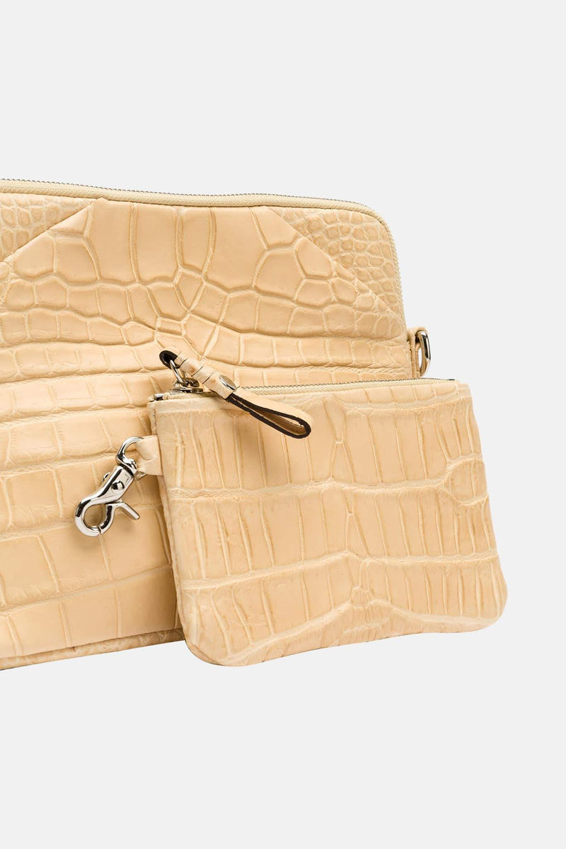 Sac bandoulière en cuir de crocodile beige Cornelian Taurus