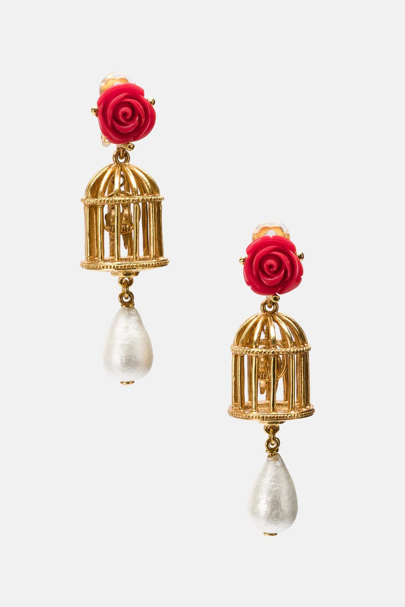 Boucles d'oreilles dorées "Birdcage" Oscar de la Renta