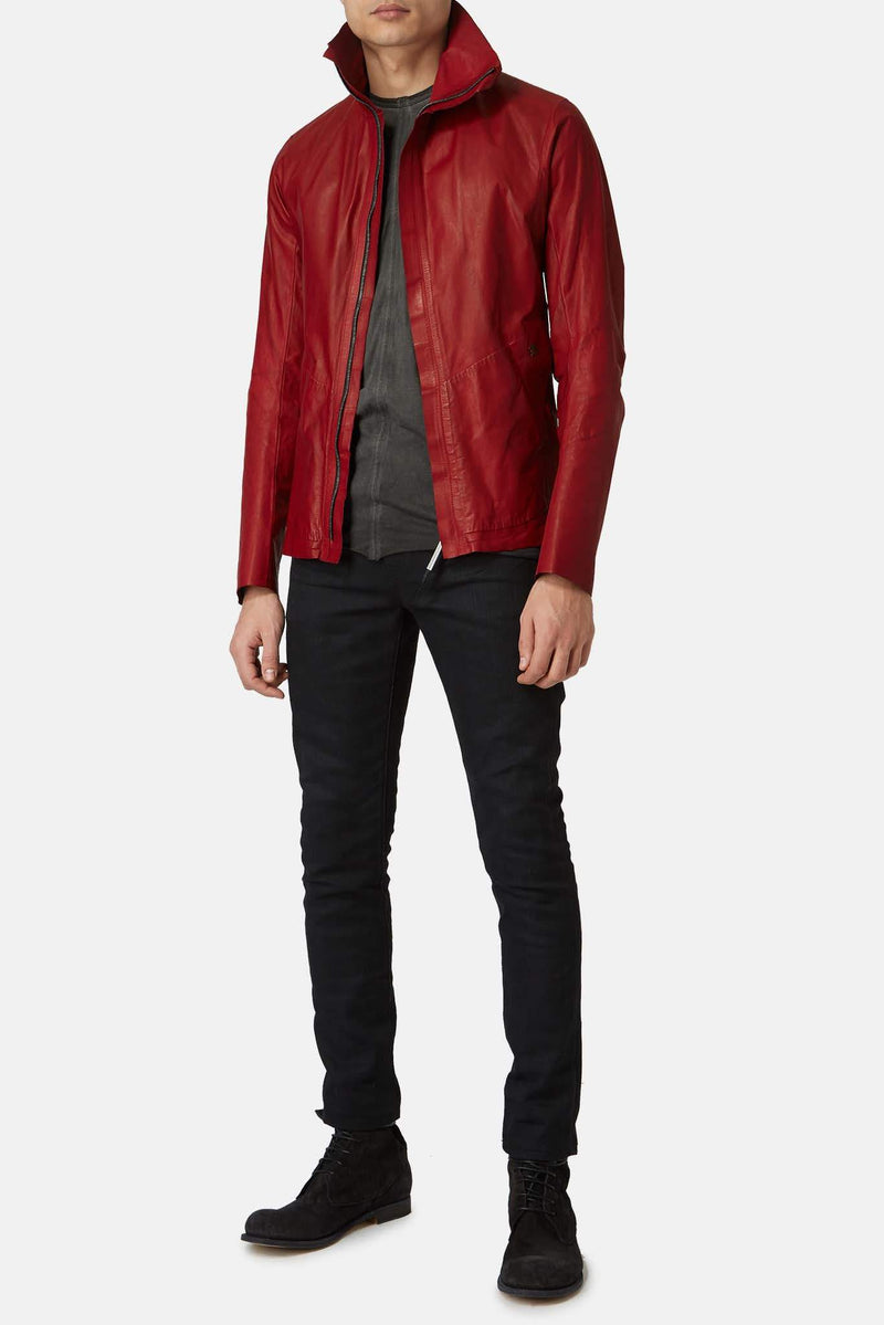 Veste en cuir rouge "Dissident" Isaac Sellam