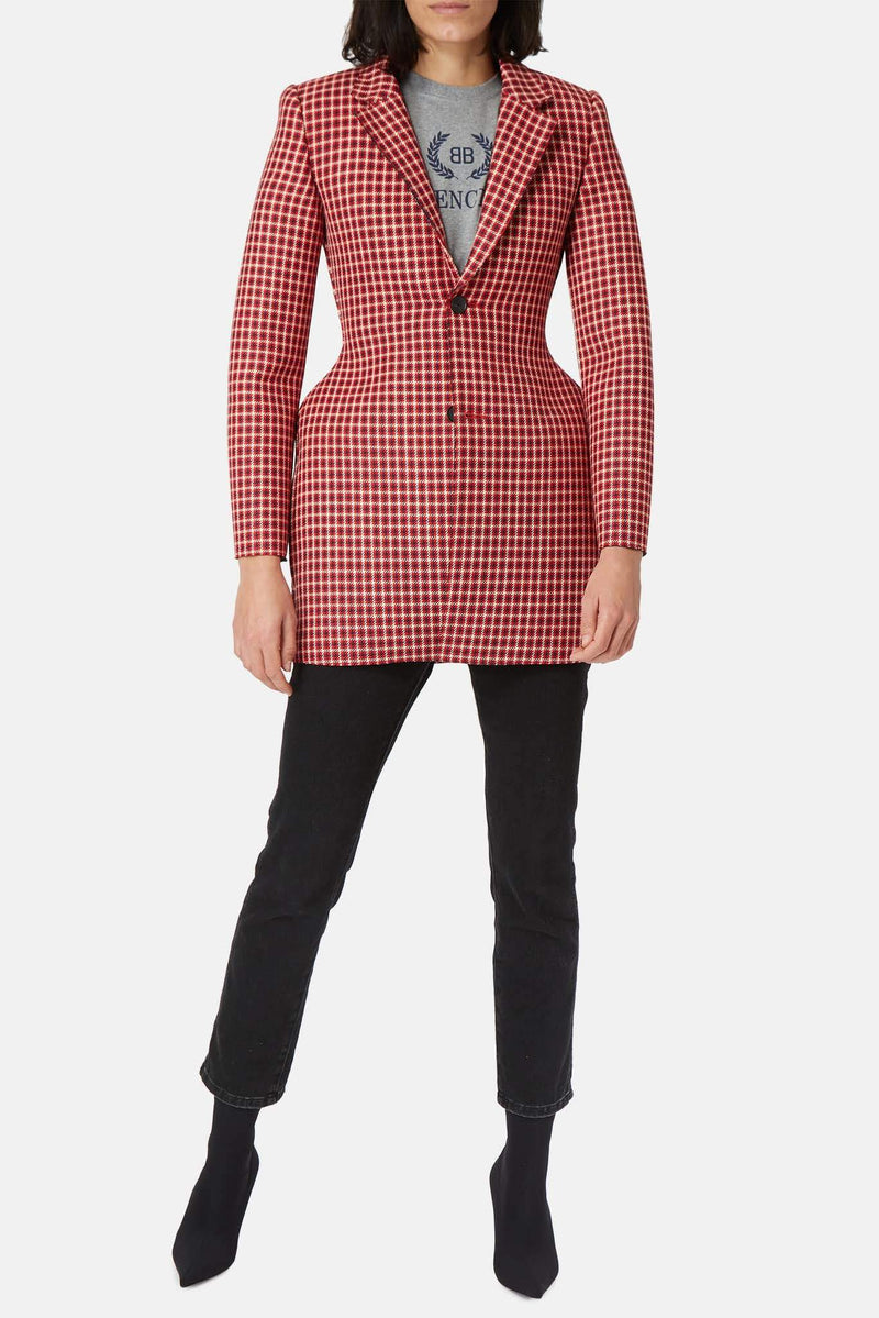 Veste pied-de-poule rouge Balenciaga