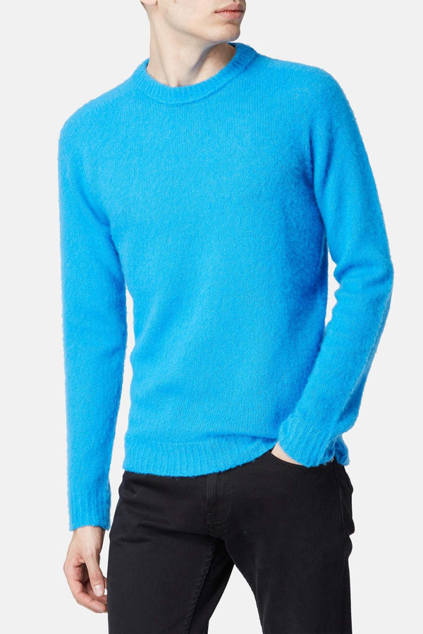 Pull en cachemire et soie bleu Roberto Collina