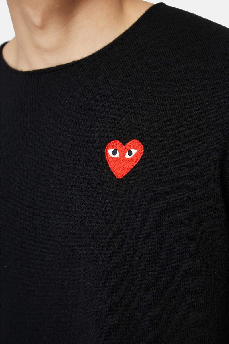 Pull à broderie en laine noir PLAY Comme des Garçons