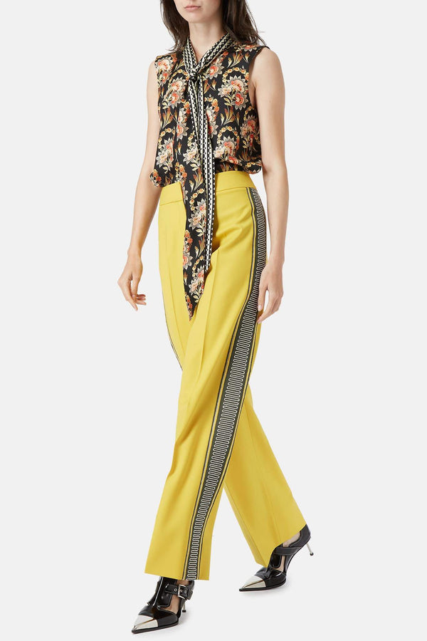 Pantalon à détails brodés jaune moutarde Oscar de la Renta