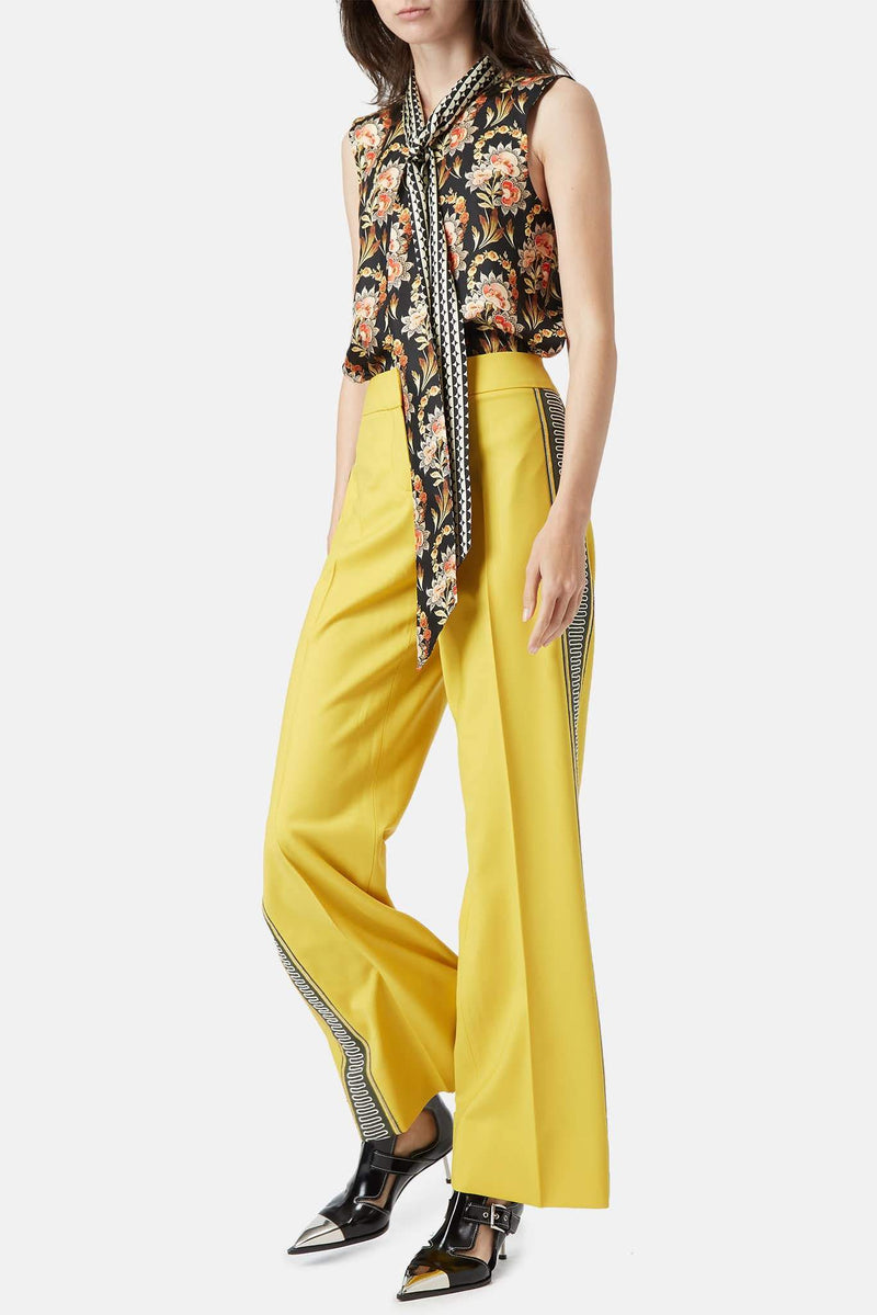 Pantalon à détails brodés jaune moutarde Oscar de la Renta