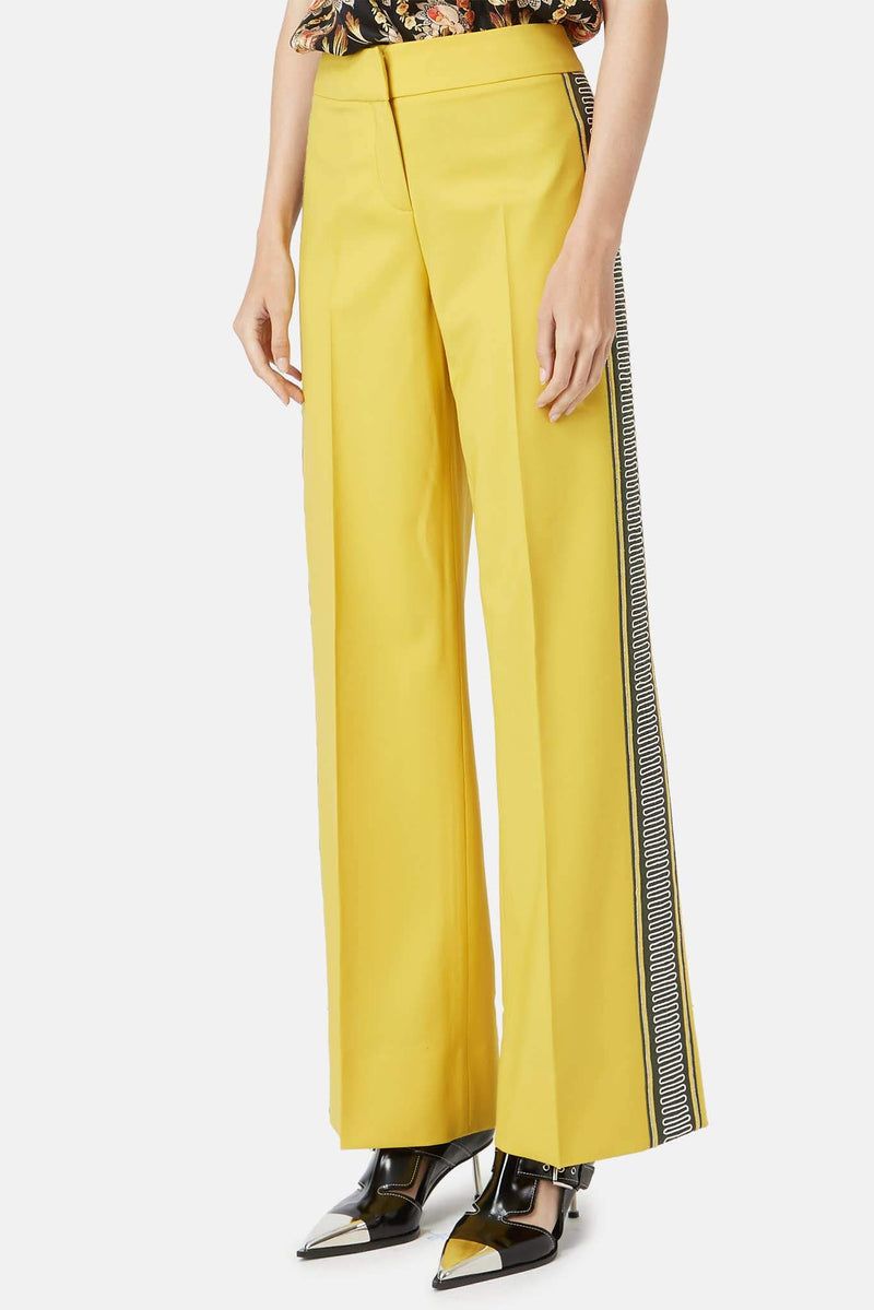 Pantalon à détails brodés jaune moutarde Oscar de la Renta