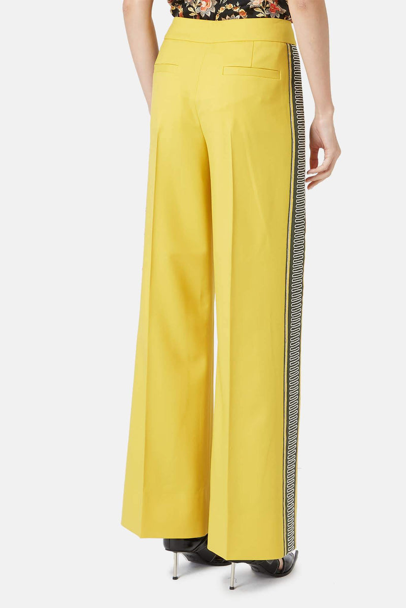 Pantalon à détails brodés jaune moutarde Oscar de la Renta