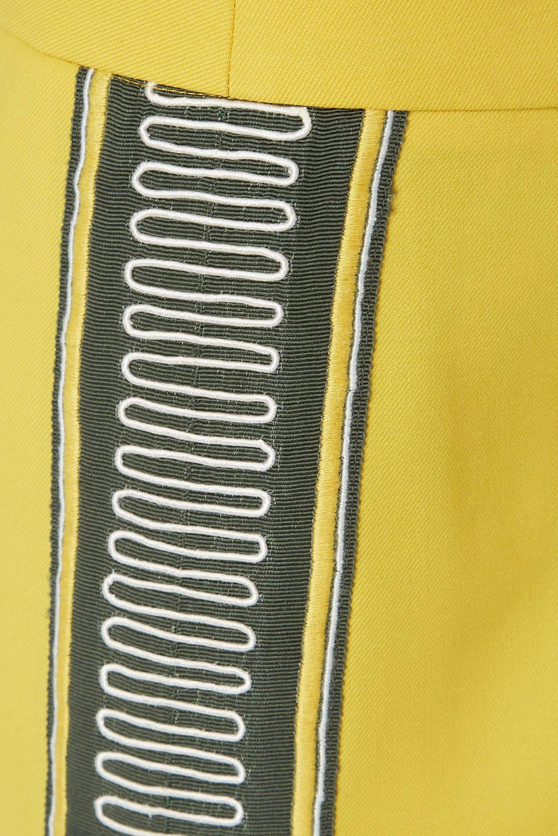 Pantalon à détails brodés jaune moutarde Oscar de la Renta