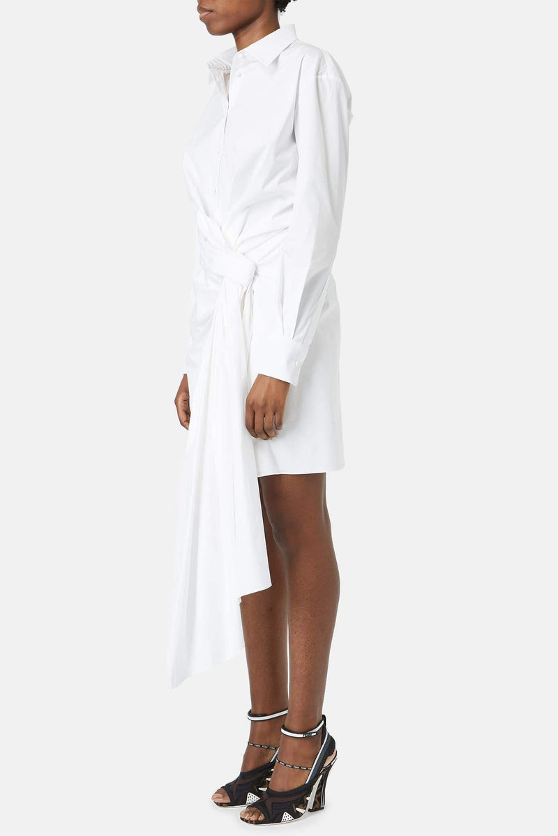 Robe chemise drapée blanche Oscar de la Renta