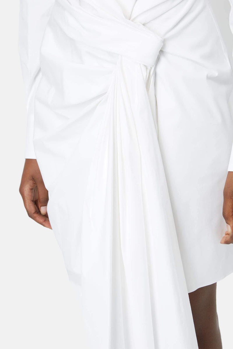 Robe chemise drapée blanche Oscar de la Renta