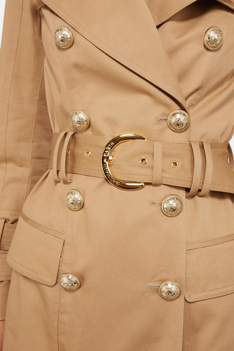 Trench long en coton beige Balmain