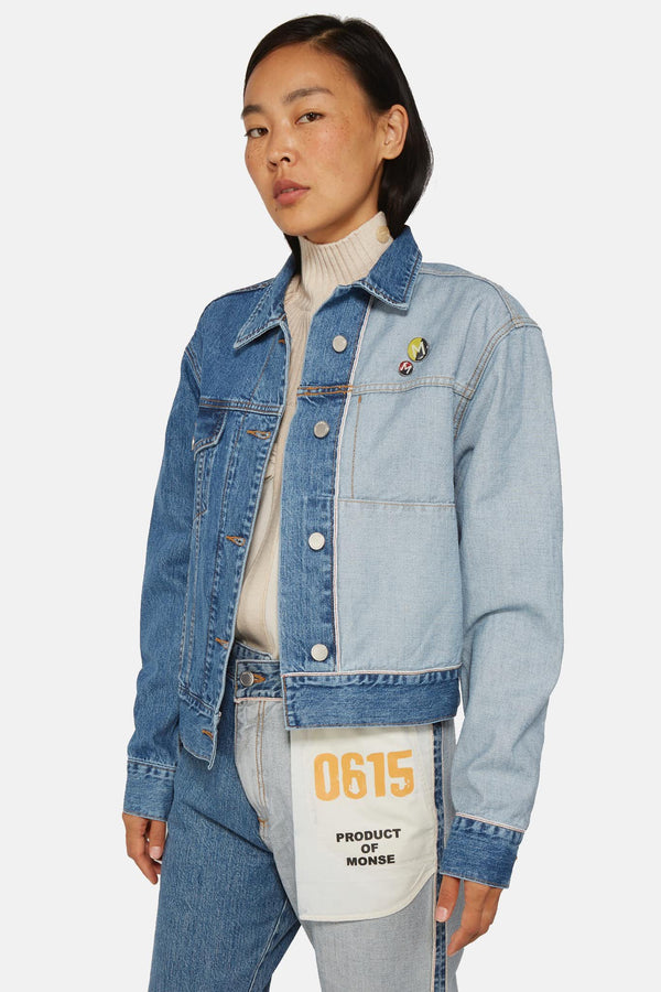 Veste en denim bleu à détail asymétrique Monse