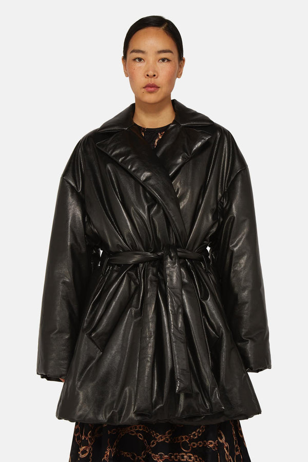 Manteau en cuir noir Balenciaga