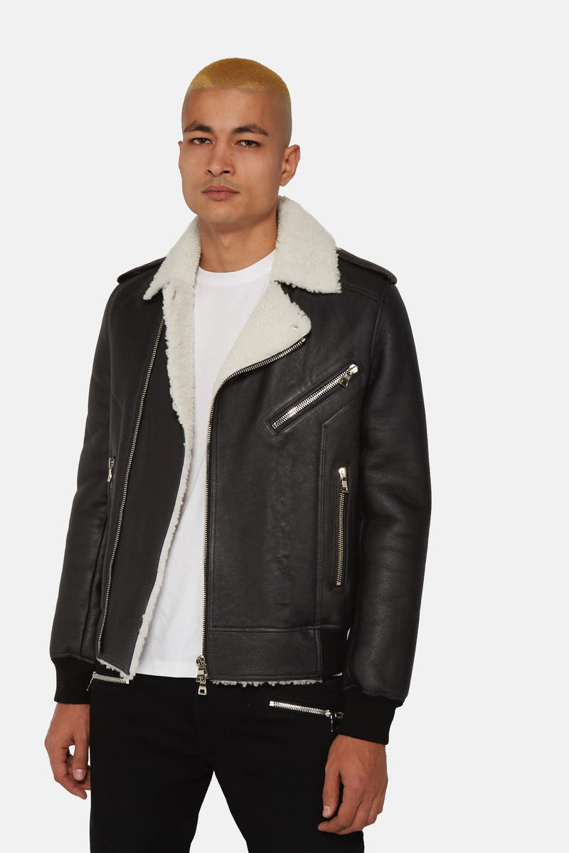 Blouson en cuir noir Balmain