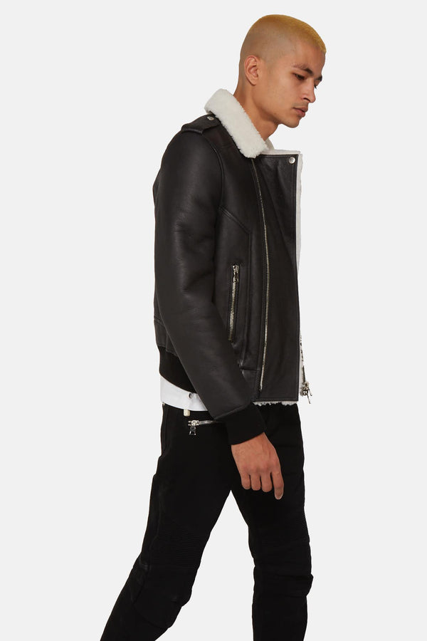 Blouson en cuir noir Balmain