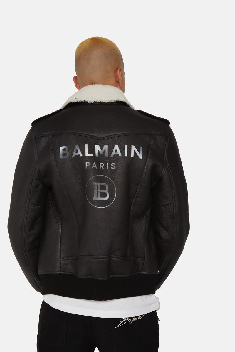 Blouson en cuir noir Balmain