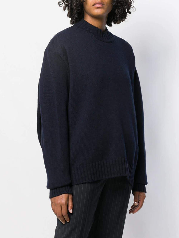 Pull en laine mélangée bleu marine Jil Sander