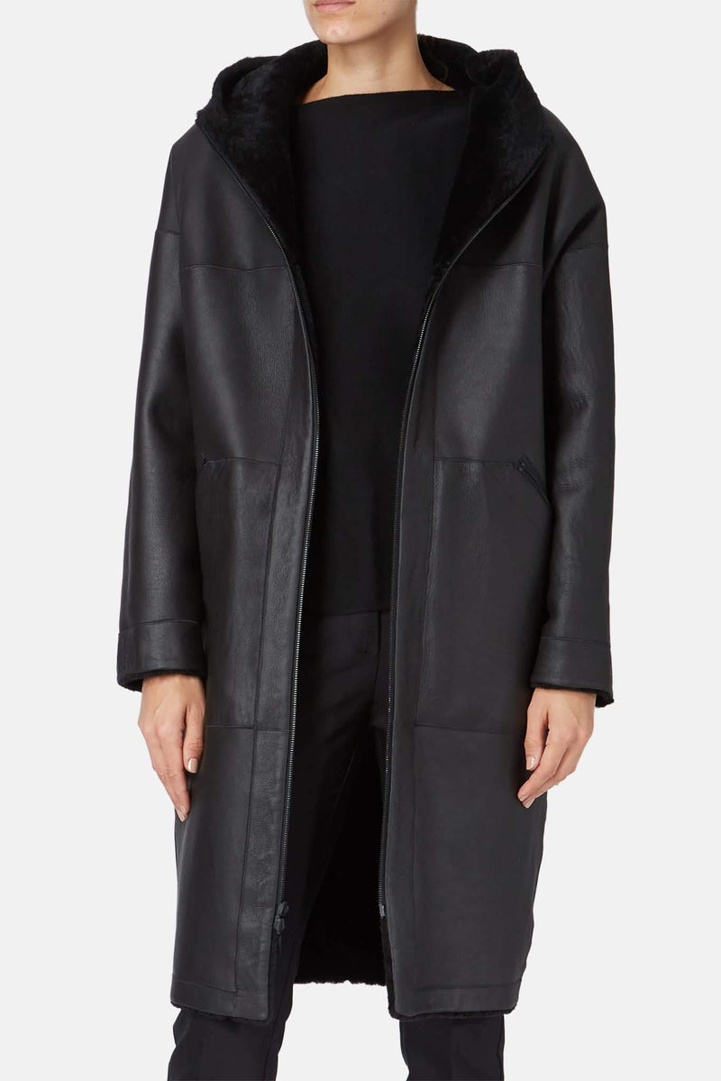 Manteau en cuir d'agneau noir Alpes 32 Paradis Sprung Frères