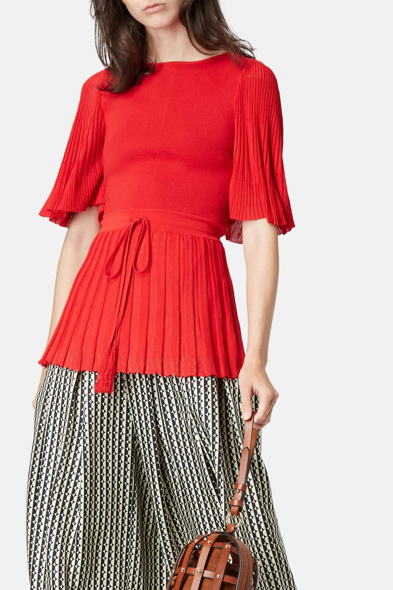 Pull à détails de plissés rouge Oscar de la Renta