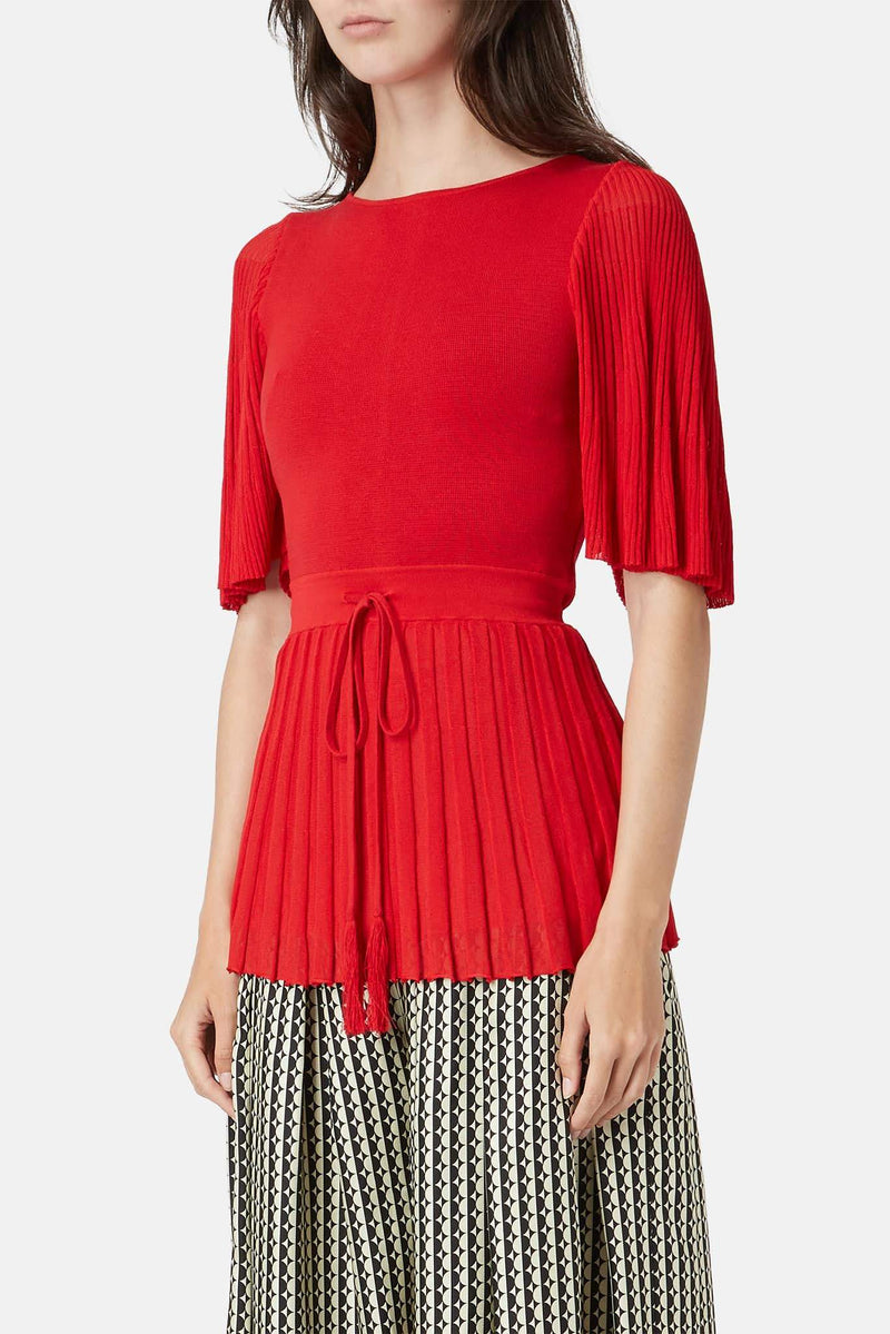 Pull à détails de plissés rouge Oscar de la Renta