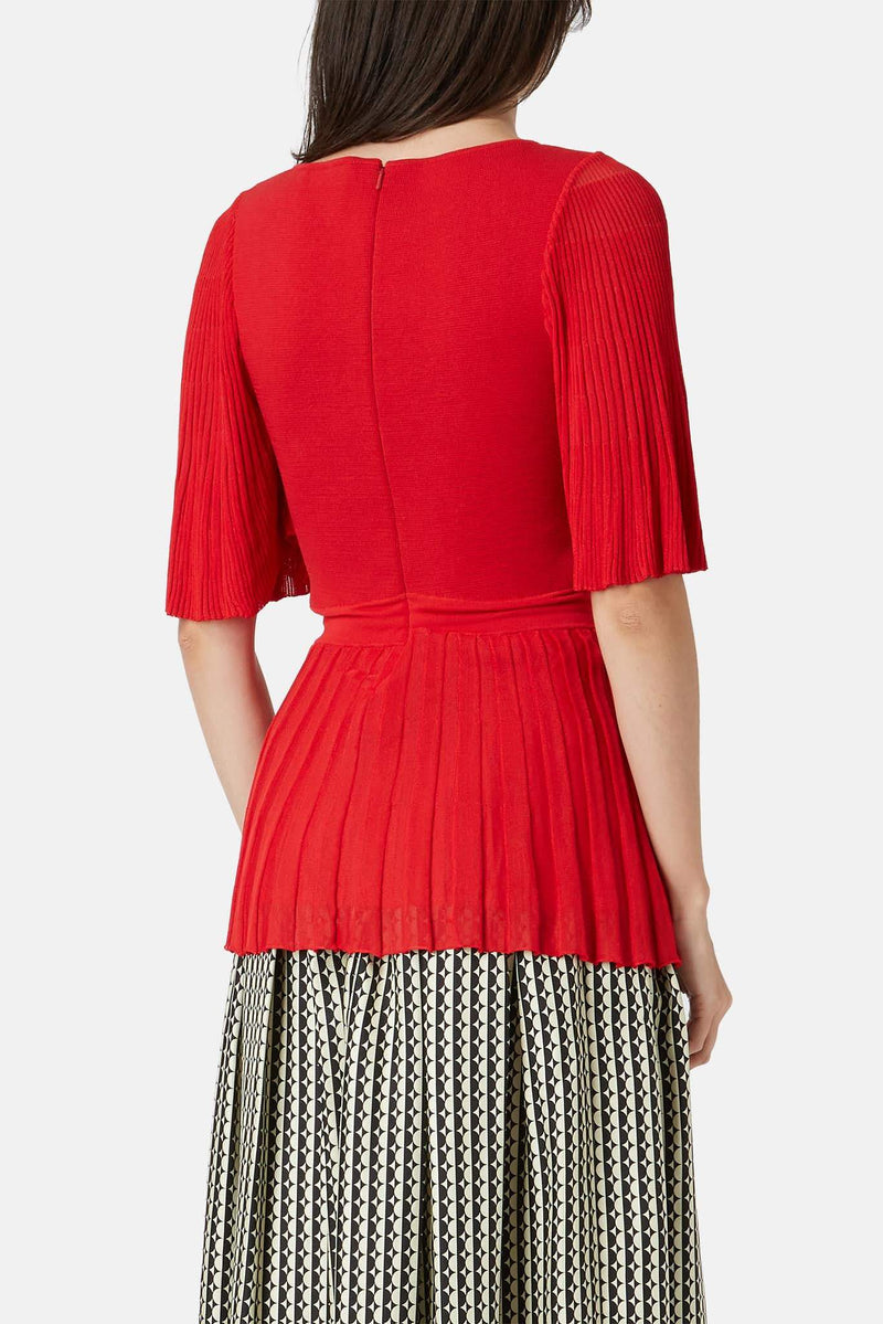 Pull à détails de plissés rouge Oscar de la Renta