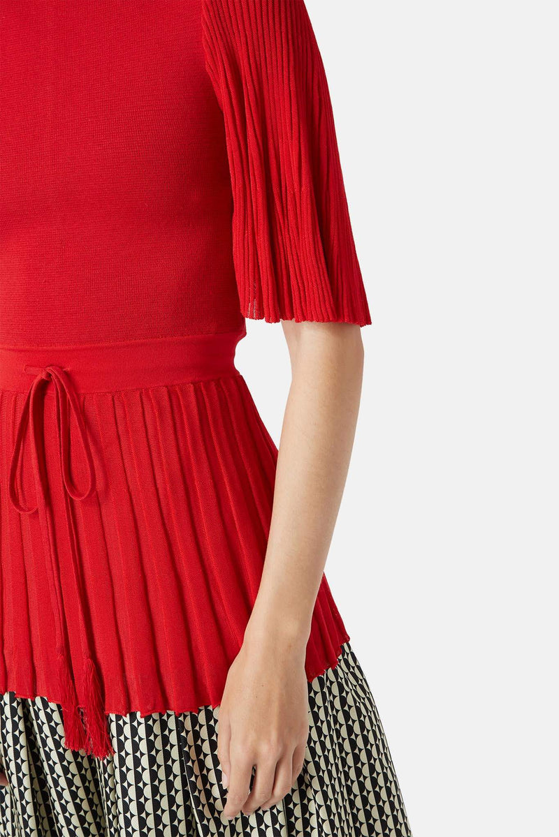 Pull à détails de plissés rouge Oscar de la Renta