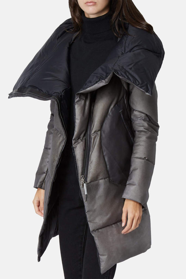 Manteau rembourré en cuir gris Quadri Isaac Sellam