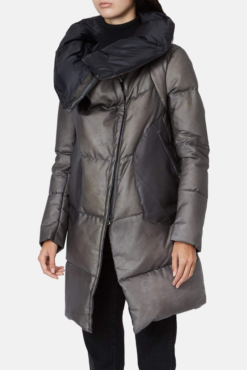 Manteau rembourré en cuir gris Quadri Isaac Sellam