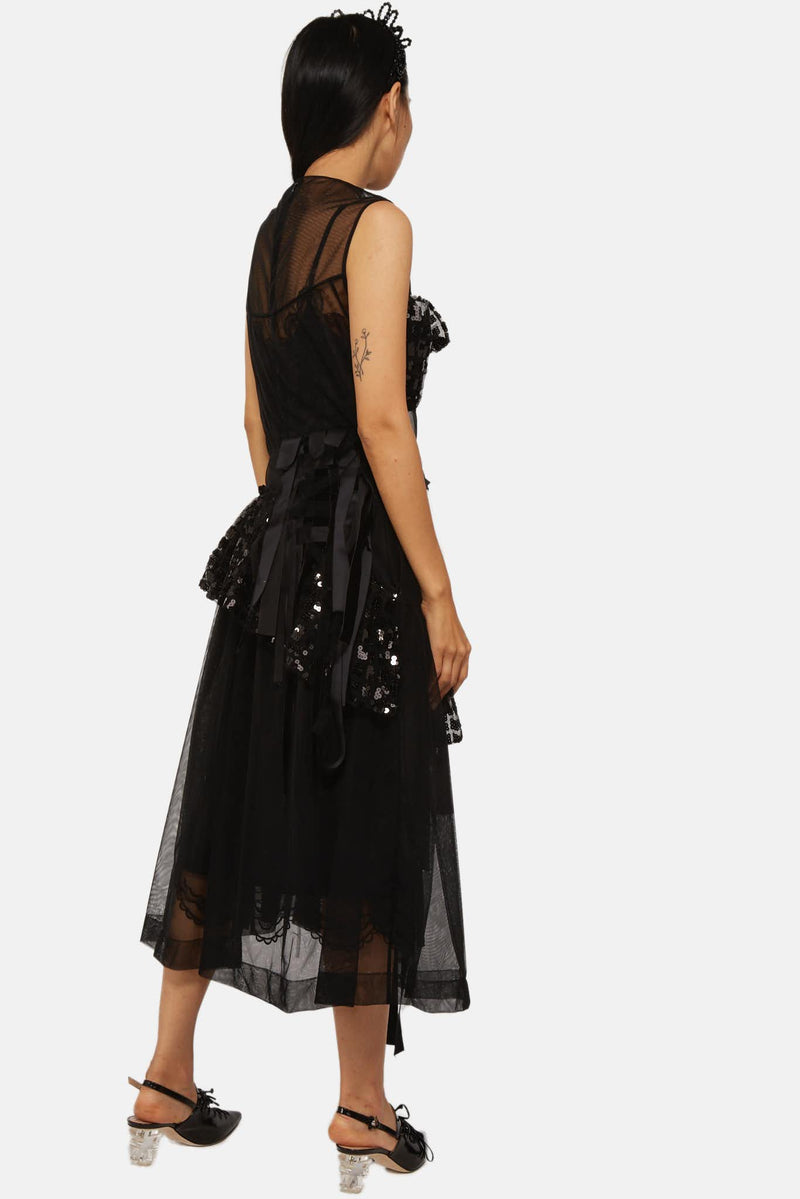 Robe brodée de sequins en tulle noire Simone Rocha