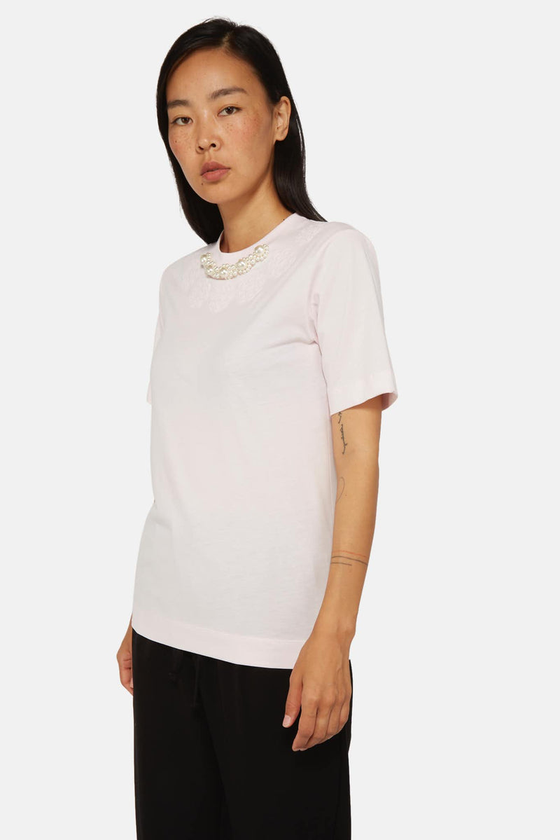 T-shirt à col orné rose Simone Rocha