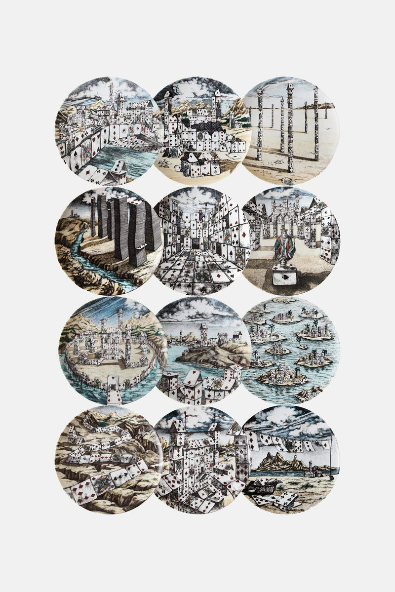 Set de 12 assiettes murales Città di Carte P10Y430 Fornasetti