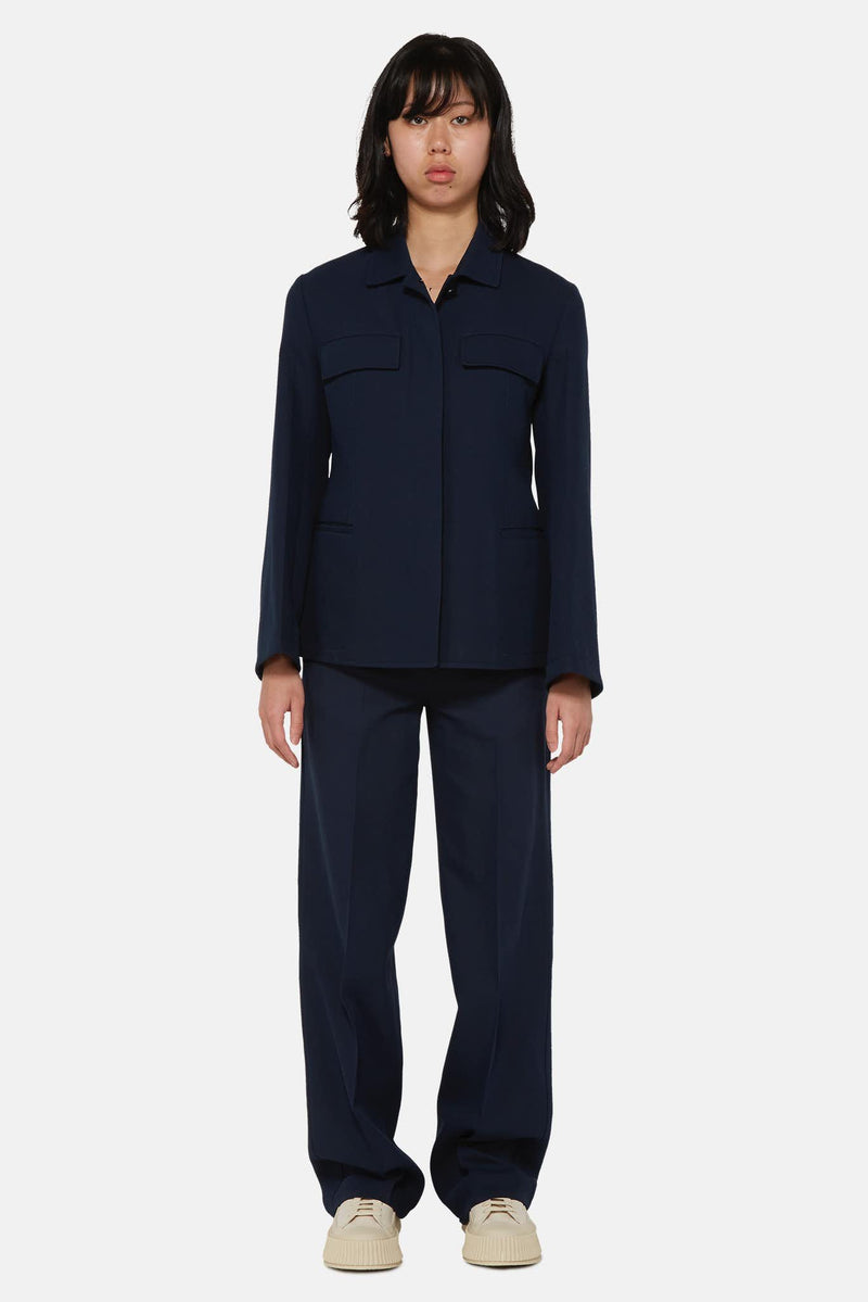 Pantalon en coton et soie bleu marine Jil Sander